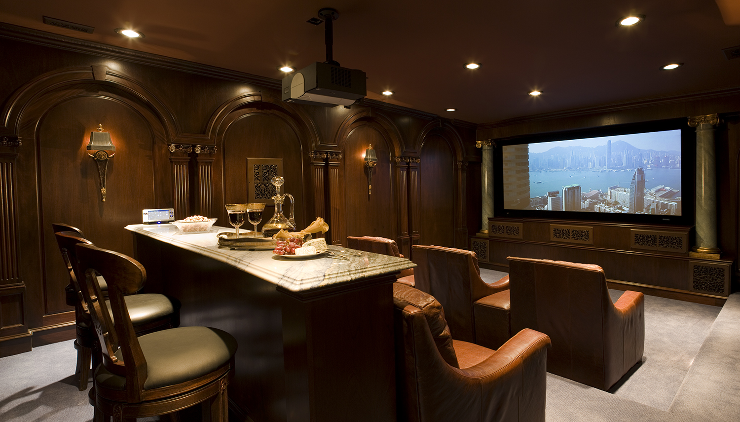 Luxury Home Theater with Leather Lounge Reclining Seats