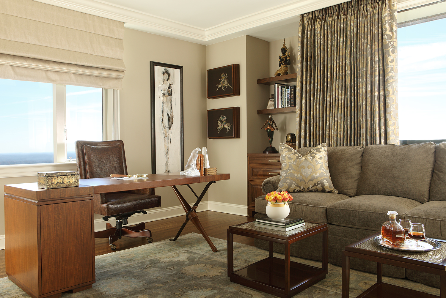 Masculine Office design with neutral palette.