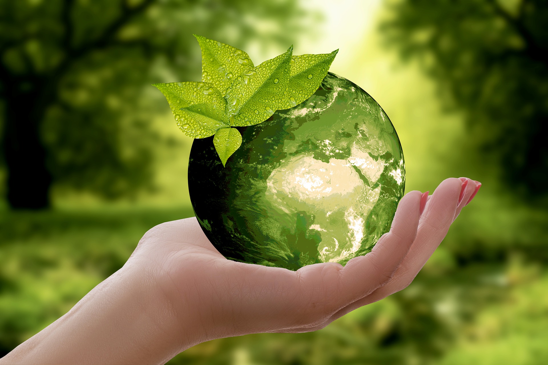 green earth ball in woman's hand