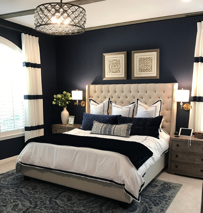 Master Bedroom with Navy and White paint