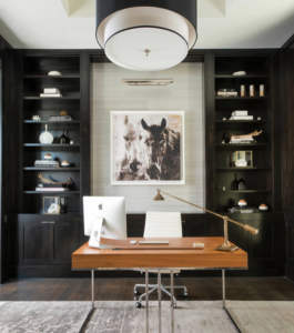 Home office with built-in cabinets