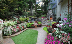 Flower garden in outdoor living space